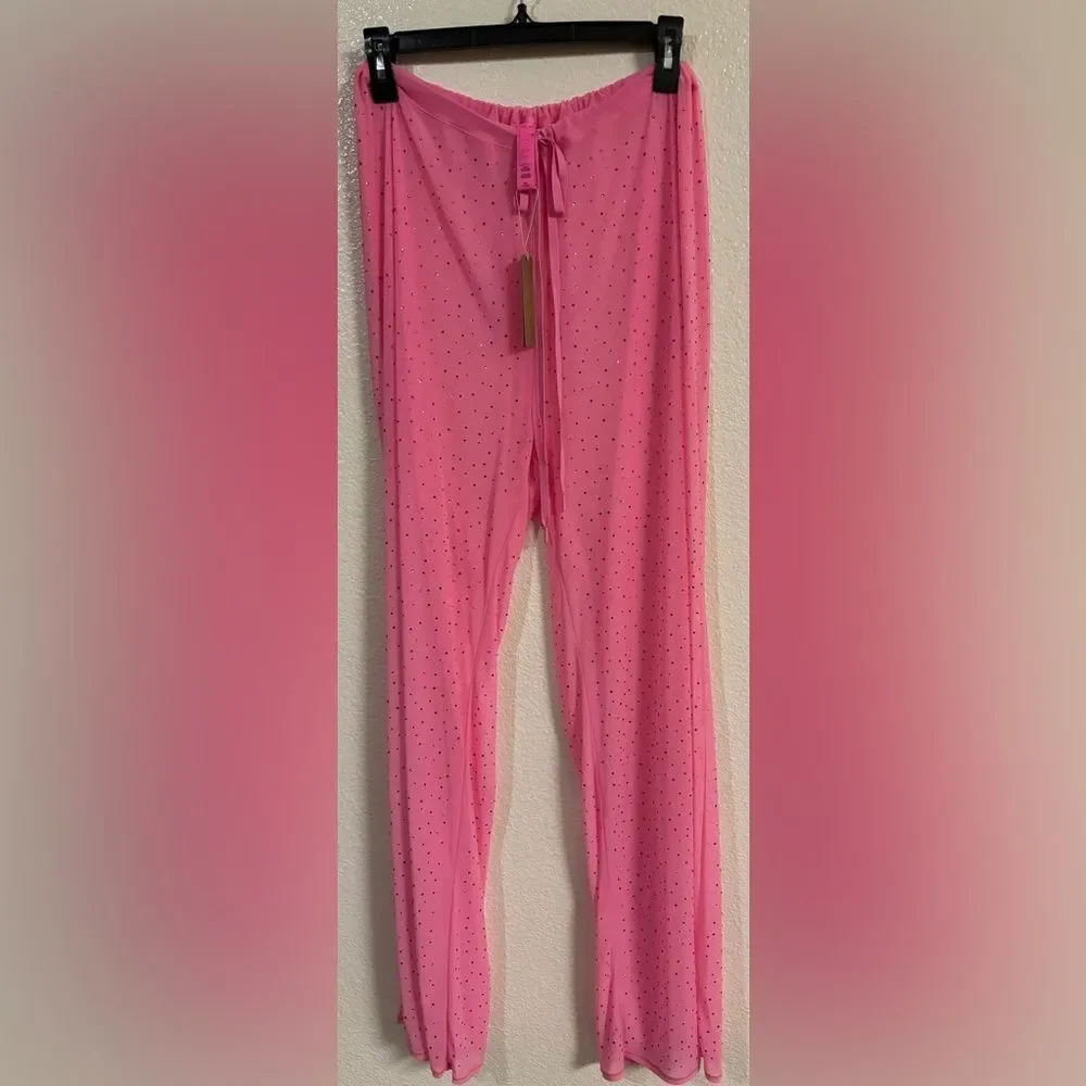 SKIMS Mesh Rhinestone Swim Cover Up in Pink NWT